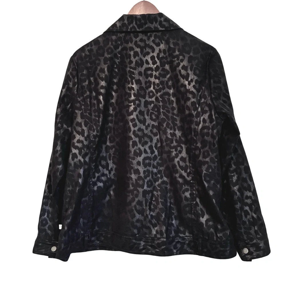 Stylish Black and Gray Leopard Print Zip Up Jacket - Picture 7 of 7